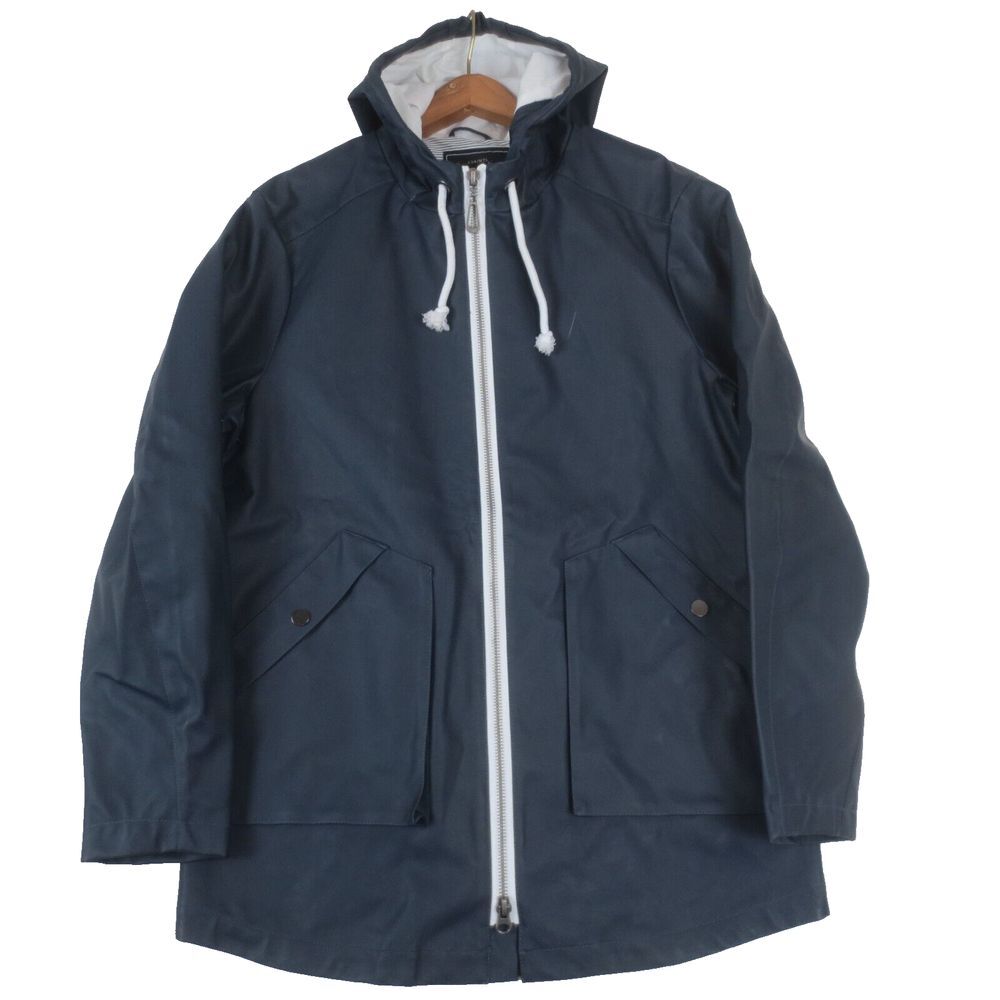 Noize Leo‎ Raincoat Mens Medium Navy Full Zip Hooded Polyvinyl Rain Jacket